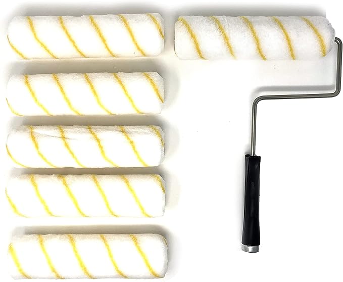 Allgala Paint Roller Covers, 6 Pack 9 Inch with Fitting Paint Roller Cover Frame, Shedless Lint Free Painter Rolle Sleeves 1/2 in Roller Naps for Paint Roller Kit