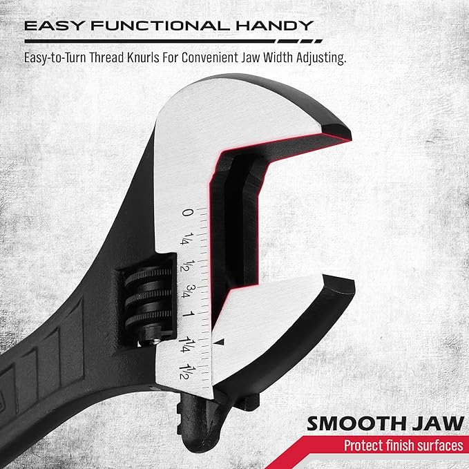 Adjustable Wrench Set Wrenches Sets: 4-Piece 6, 8, 10, 12 Inch Chrome Vanadium Steel Corrosion-Resistant Black Oxide Finish for Automotive Plumbing and Household Repairs