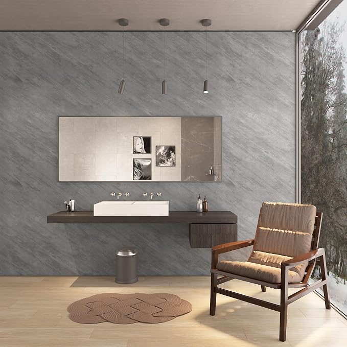 3yecao 48"×354" Extra Wide Large Size Grey Concrete Cement Wallpaper Peel and Stick 3D Industrial Matte Textured Thick Waterproof Gray Concrete Contact Paper for Bedroom Bathroom Garage Walls
