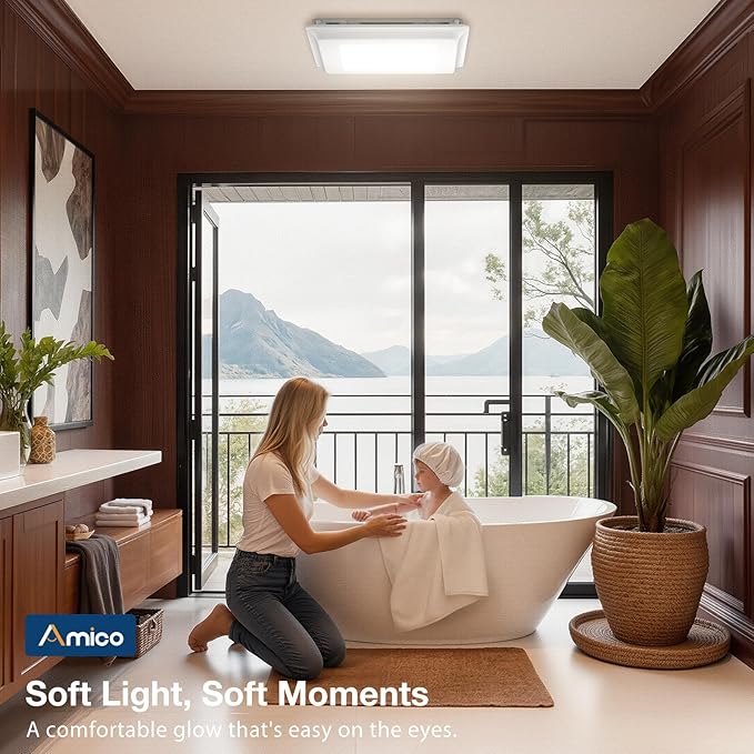 Amico Bathroom Exhaust Fan with Light, 110 CFM, 1.0 Sones, 5CCT, 1000LM, Easy Install, Ceiling Mount Bathroom Fan, Adjustable Bath Exhaust Vent with light, ETL & FCC Certified