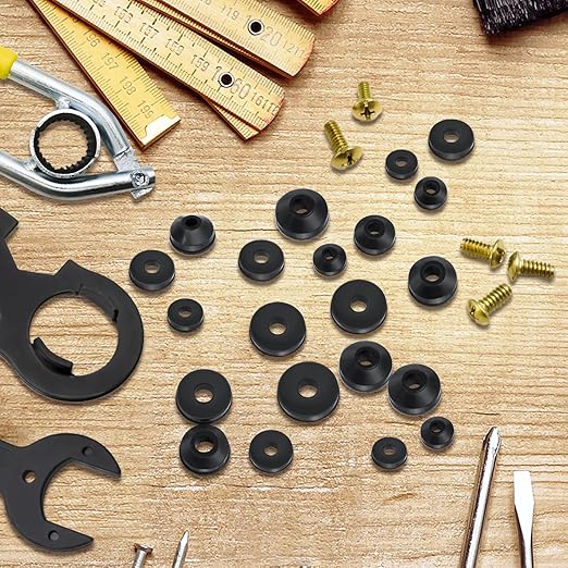 XBVV 106 PCS Faucet Washer Assortment Kit with Assorted Flat and Beveled Rubber Washers for Outdoor Garden Faucet Stem Leak Worn Replacement Repair