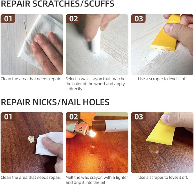 Boncart Wood Filler Sticks,6 Colors Wood Wax Crayons,Easy Repair Scratches, Scuffs, Cracks and Nail Holes on Wood Furniture, Floors, Cabinets, Tables, and Doors