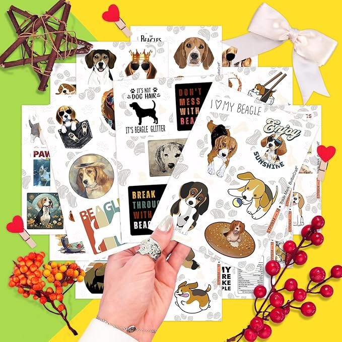 BulbaCraft Beagle Stickers for Water Bottle and Laptop - Dog Lover Party Supplies & Decorations, Waterproof Vinyl Puppy Decals, Cute Beagle Stickers Laptop Decals, Gifts for Women & Men