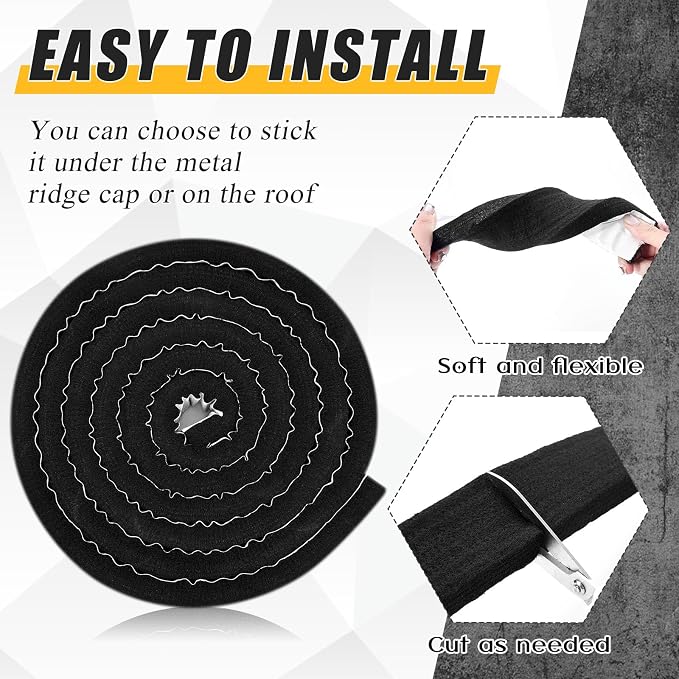 2 Pcs Metal Roofing Universal Vented Ridge Closure Strips 2 W x 10' l (20'l Total) Roof Panel Closure Self Adhesive Felt Tape Waterproof Windproof Seal for Metal Panels Insulation Weather Barrier