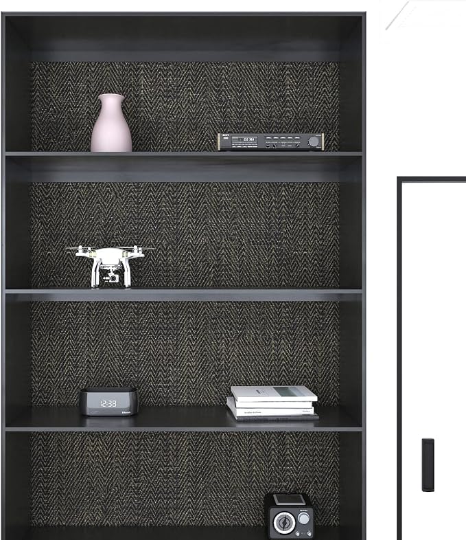 FunStick Black and Gold Geometric Wallpaper Peel and Stick Modern Faux Grasscloth Wall Paper Textured Herringbone Self Adhesive Vinyl Contact Paper for Room Wall Furniture Cabinet Removable 12" x 200"