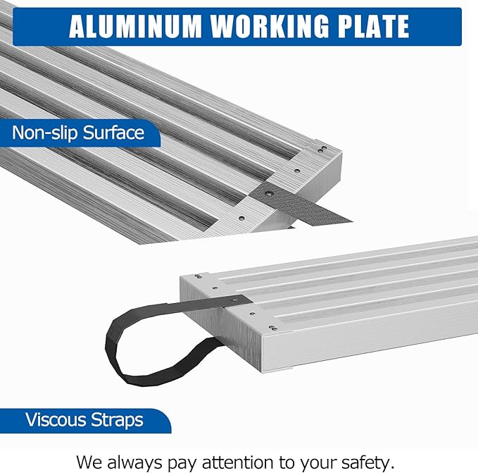 6-9ft Telescoping Plank, Aluminum Work Plank, 440 Lbs Load Capacity Extension Scaffolding Plank with Skid-Proof Platform Scaffold Ladder Accessory, 12.5 Inch Width, Silver