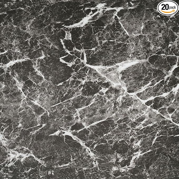 Nexus Self Adhesive Vinyl Floor Tiles, 20 Tiles - 12'' x 12'', Smoke Marble Peel & Stick, DIY Flooring for Kitchen, Dining Room, Bedrooms Bathrooms by Achim Home Decor, Dark Grey with White Vein