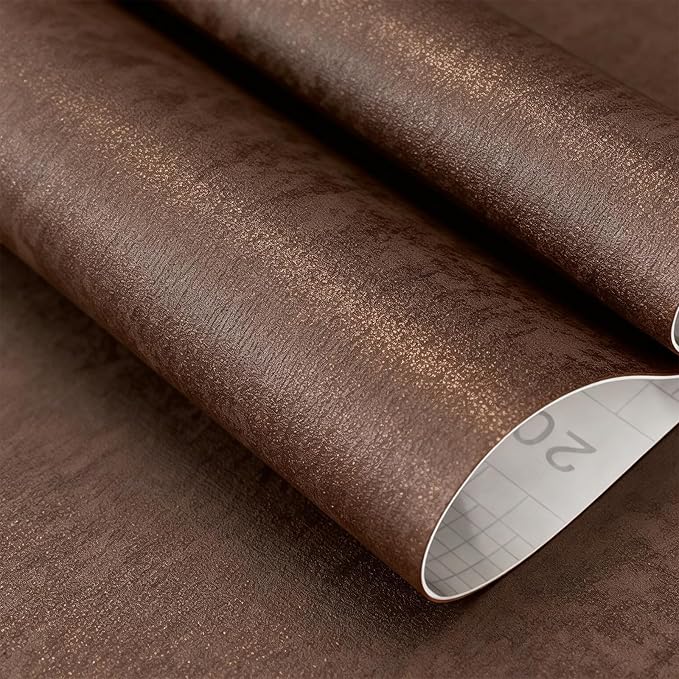 Bumoo Coffee Limewash Peel and Stick Wallpaper 32'' x 354'' Brown Concrete Contact Paper Self Adhesive Thick Cholocate Texture Waterproof Vinyl Leather Matte Wall Mural for Living Room Basement Gym