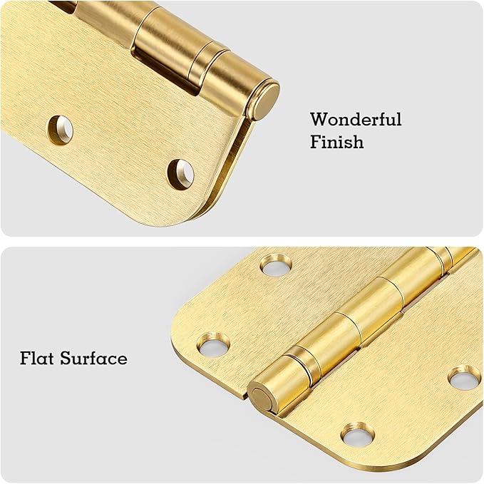 6 Pack Satin Brushed Brass Door Hinges 3-1/2" x 3.5 Inch 5/8"Radius Integral Ball Bearing Door Hinge No Squeak Enduring Mute Standard Hinges for Interior Doors Bed Room RV Home Decor House Essentials
