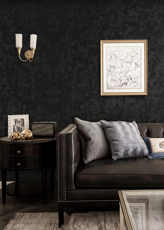 Yasinet Peel and Stick Wallpaper Black Removable Wallpaper Modern Black Contact Paper Dark Thicken Self Adhesive Textured Wall Paper for Cabinets Badroom Waterproof Vinyl 196.8"x 15.7"