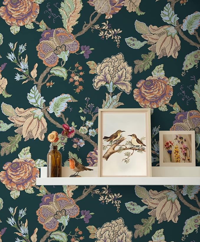 NextWall Kianna Jacobean Floral Peel and Stick Wallpaper (Victorian Jade)