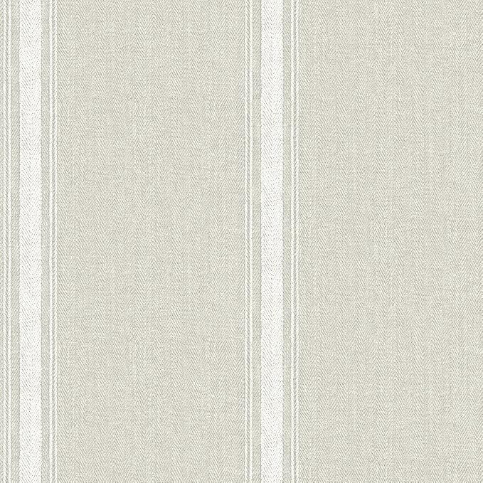 Chesapeake Linette Fabric Stripe Wallpaper, Light Grey, Prepasted, Washable, Strippable, 20.5 in x 33 ft