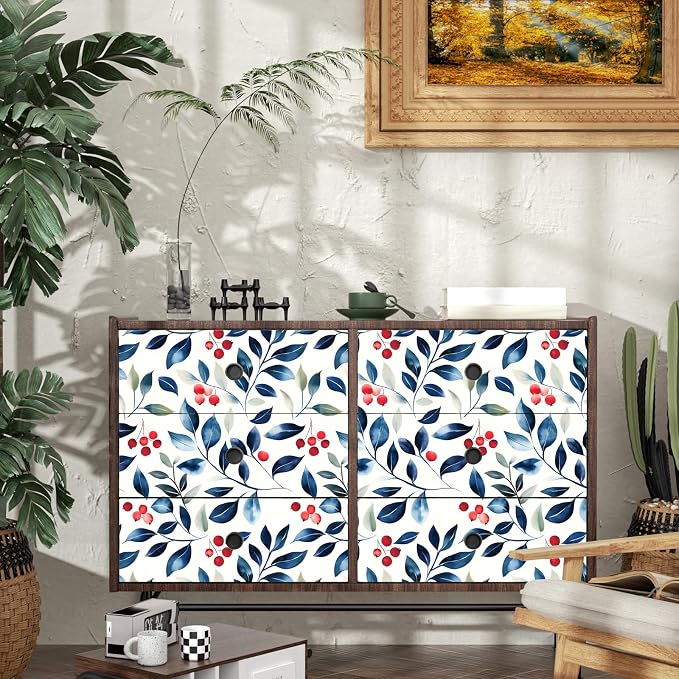 Danodoi Dark Blue Vintage Leaf Peel and Stick Wallpaper 17.5" x 118" | Waterproof Vinyl Self Adhesive Removable Renter Friendly Floral Contact Paper