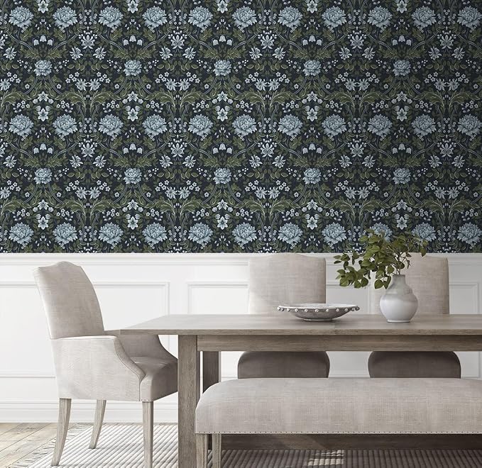 NextWall Honeysuckle Trail Floral Vintage Peel and Stick Wallpaper (Blue & Sage)