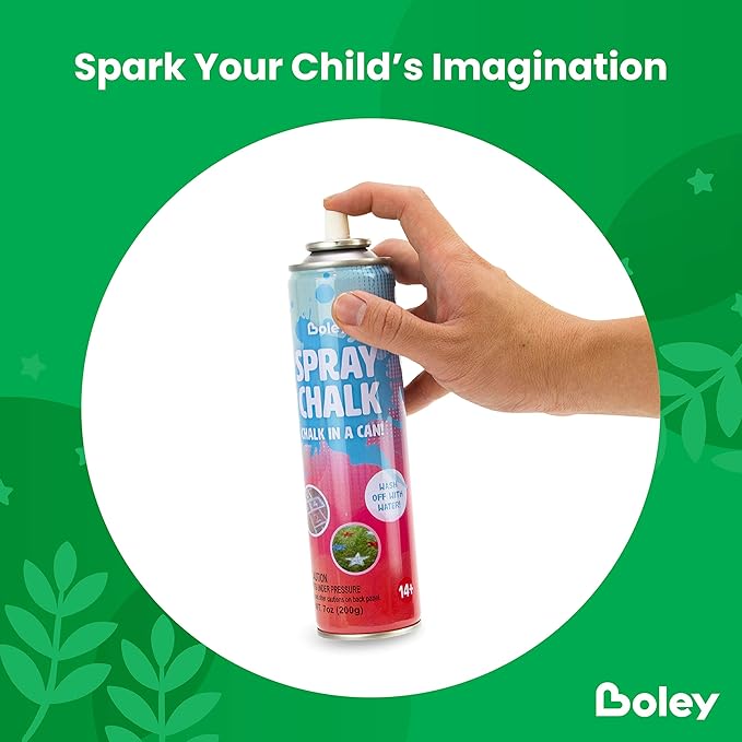 Boley Spray Chalk – 8 Pack Washable Chalk Spray Paint, 7 oz Each, Non-Toxic, Vibrant Outdoor Colors for Pavement, Grass, Sand & Snow – Fun Gift for Teens & Families, Ages 14+