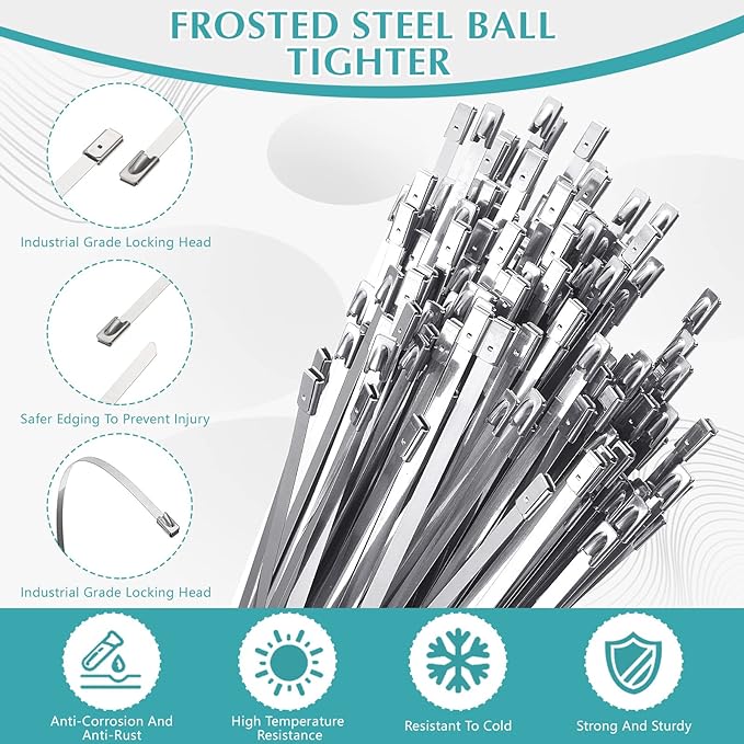 LEIFIDE 500 Pcs Metal Zip Ties 304 Stainless Steel Zip Ties Heavy Duty Self Locking 220 Pound Tensile Strength Cable Suitable for Exhaust Wrapping Fence Outdoor Workshop Canopy(15.7 Inch)
