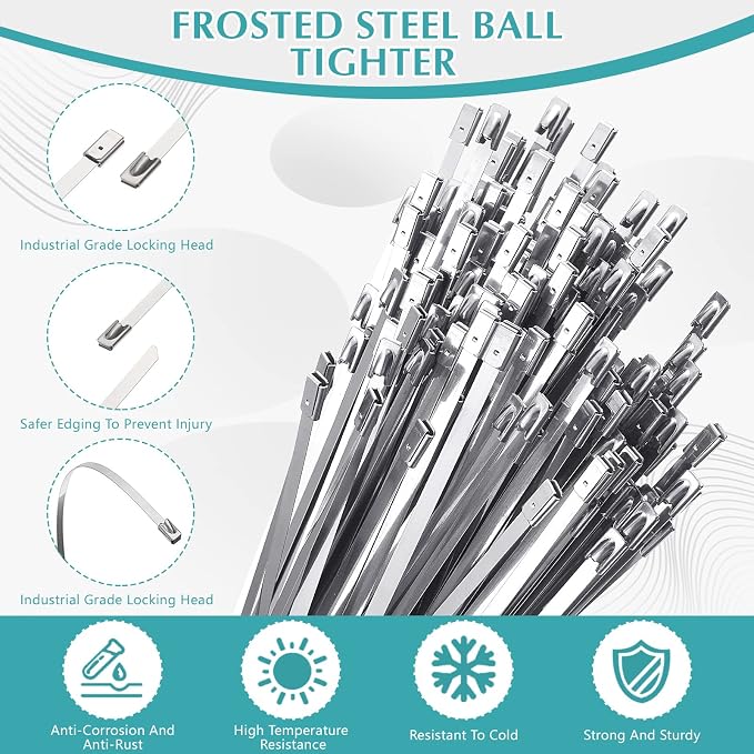LEIFIDE 500 Pcs Metal Zip Ties 304 Stainless Steel Zip Ties Heavy Duty Self Locking 220 Pound Tensile Strength Cable Suitable for Exhaust Wrapping Fence Outdoor Workshop Canopy(Multiple Sizes)