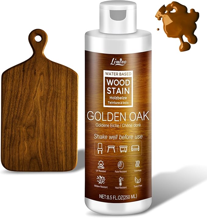 Water Based Wood Stain - Golden Oak | Wood Varnish for Indoor ＆ Outdoor Furniture, Wardrobe, Cabinets, Doors, Low Odor ＆ Non-Toxic, Fast Drying, Multiple Classical Finishes - 8.5fl.oz / 250ml