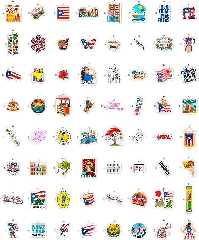 100Pcs Puerto Rico Stickers and Decals for Water Bottle, Laptop - Puerto Rico Gifts, Party Supplies & Dacorations - Puertorican Gifts - Gift for Women & Men