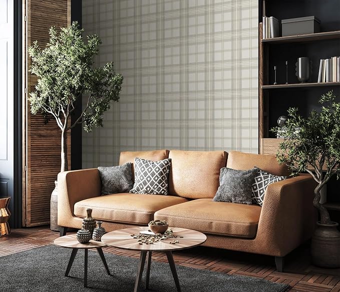 NextWall Harry & Grace Herringbone Plaid Premium Matte Non-Woven Peel and Stick Wallpaper (Frosted Calcutta)
