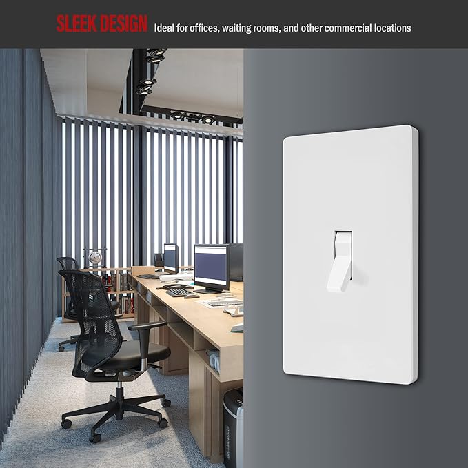 ENERLITES Screwless Toggle Switch Wall Plate, Child Safe Light Switch Cover, Standard Size 1-Gang 4.68" x 2.93", Unbreakable Polycarbonate Thermoplastic, UL Listed, SI8811-W, Glossy, White