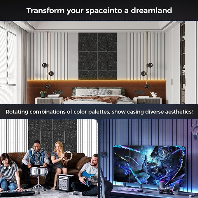 BSHEAD 16 Pack 2-Layer Fold Soundproof Wall Panels, 12 x 12 x 0.41 in Large Sound Proof Foam Panels for Walls, 0.9lb/ft³ High Density, 3D Acoustic Panels,Artistic Noise Dampening Panels White&Black
