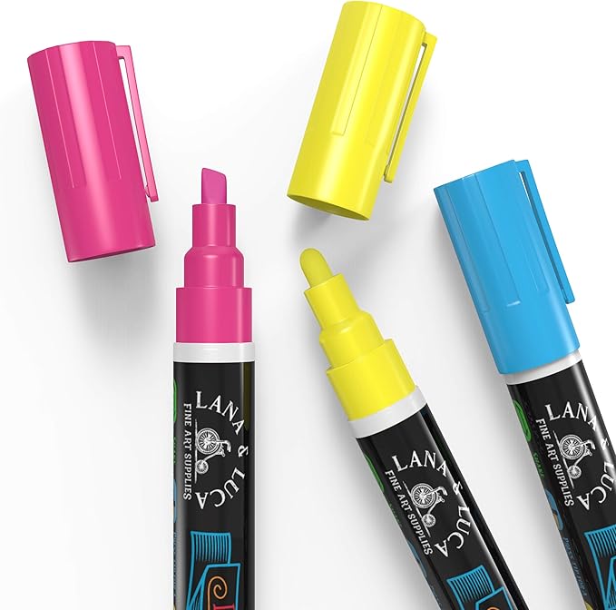 LANA & LUCA Liquid Chalk Markers for Blackboards - Bold Color Dry Erase Marker Pens - Chalkboards Signs, Windows, Blackboard, Glass - 6mm Reversible Tip (8 Pack)