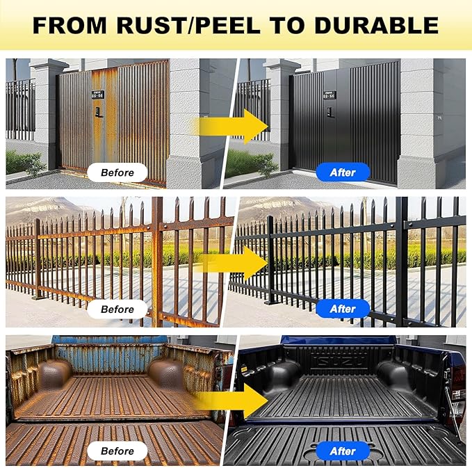 Meuvcol Metal Paint, 35 Fl oz Rust Preventive & Weatherproof Protective Coating, Black Paint for Metal Surfaces, Water-Based Matte Interior/Exterior Paint for Railings, Fences, Gates & Furniture