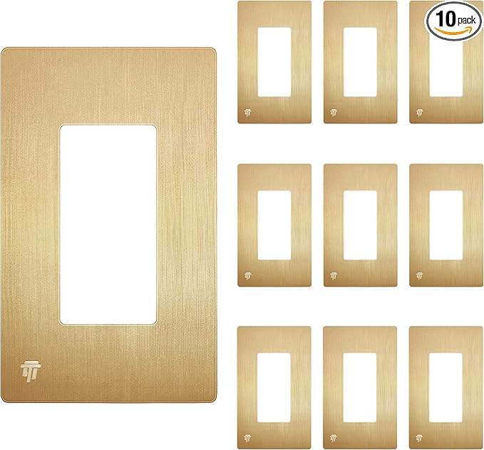 ENERLITES Elite Series Screwless Decorator Wall Plate Child Safe Outlet Cover, Glossy, Size 1-Gang 4.68" H x 2.93" L, Unbreakable Polycarbonate Thermoplastic, SI8831-BGD-10PCS, Brushed Gold (10 Pack)