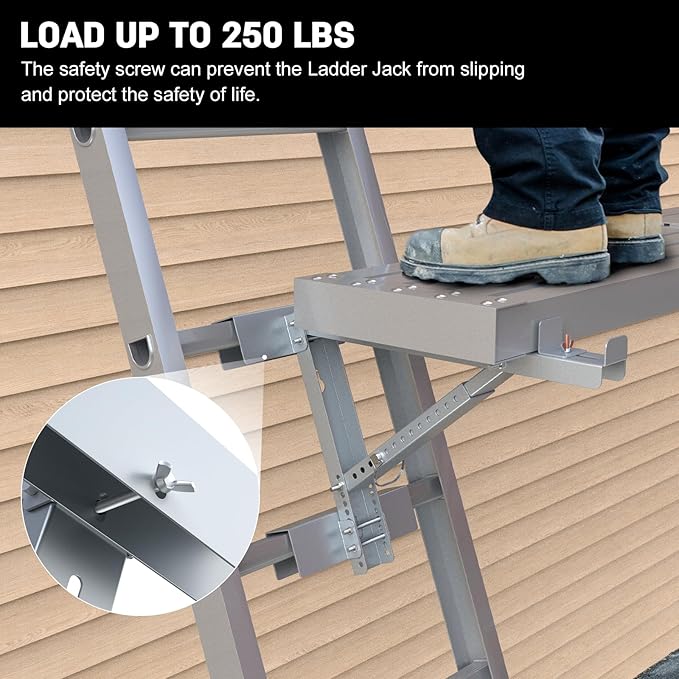 New Upgraded Adjustable Ladder Jacks 2 Pack for Scaffolding Platform, Two-Rung Short Body Extension Ladder Jack Scaffold Bracket, Silver Ladder Platform Accessories Ladder Jack Part for Working Stage