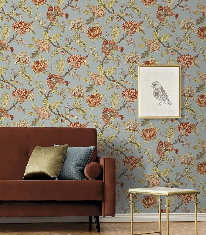 NextWall Kianna Jacobean Floral Peel and Stick Wallpaper (Blue Dusk)