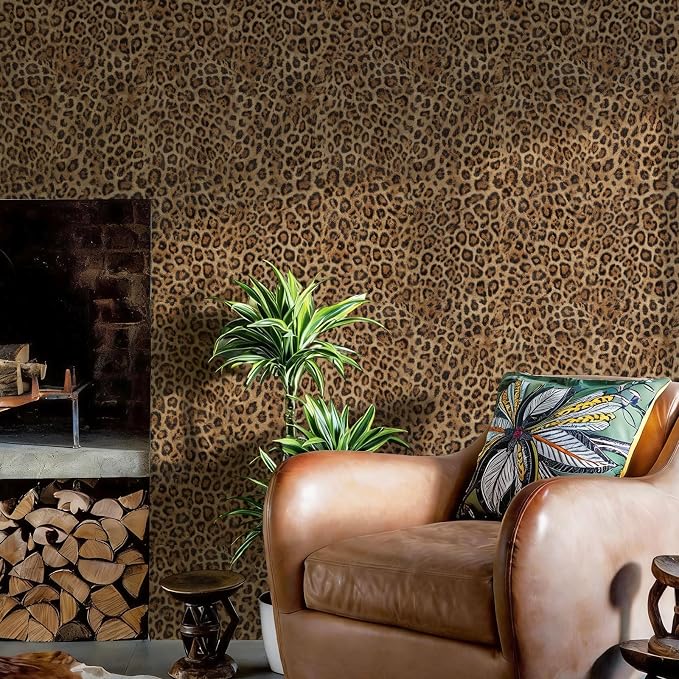 Brown Leopard Print Peel and Stick Wallpaper, 17.3" x 1200" | Waterproof Removable Self Adhesive Wallpaper, Unique Funky Cheetah Contact Paper for Bedroom, Bathroom, Decor,144.3 sq.