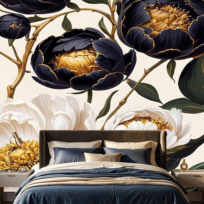 MFWFM Floral Peel and Stick Wallpaper Large Peony Botanical Wall Murals | 157"x110", for Bedroom Living Room Bathroom, Self Adhesive Canvas