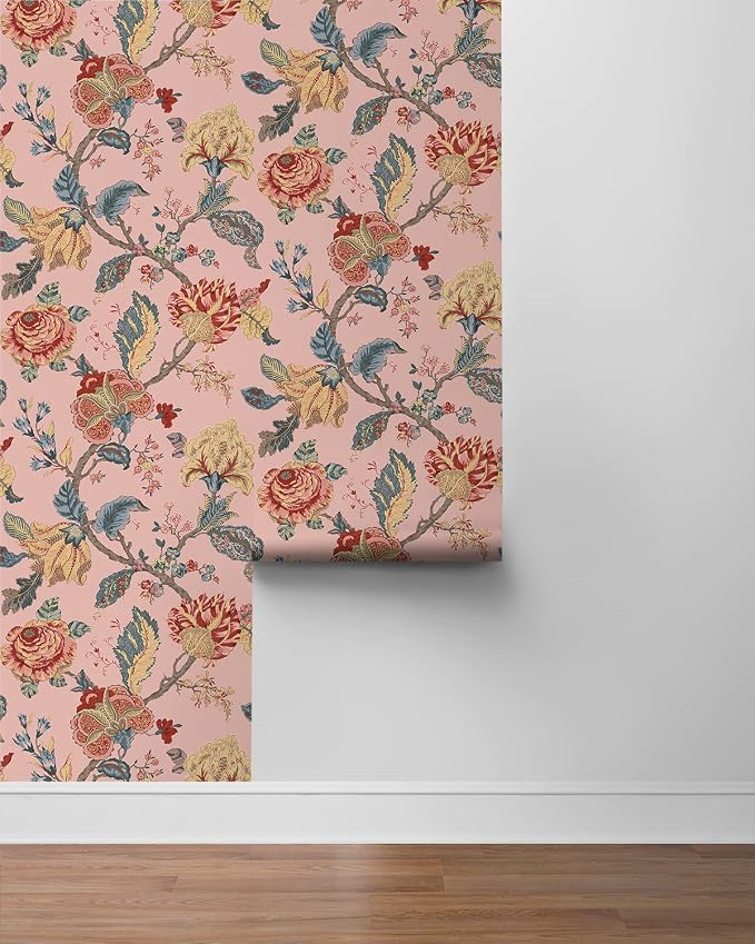 NextWall Kianna Jacobean Floral Peel and Stick Wallpaper (Blush)