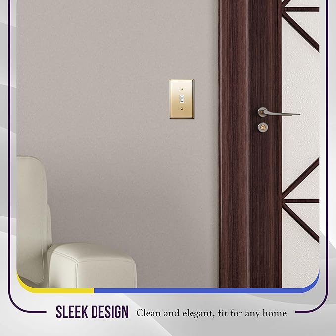 ENERLITES Toggle Light Switch Metal Wall Plate, Stainless Steel Switch Cover, Corrosion Resistant, Standard Size 1-Gang 4.50" x 2.76", Stainless Steel 201, 7711-PB, Polished Brass, Gold