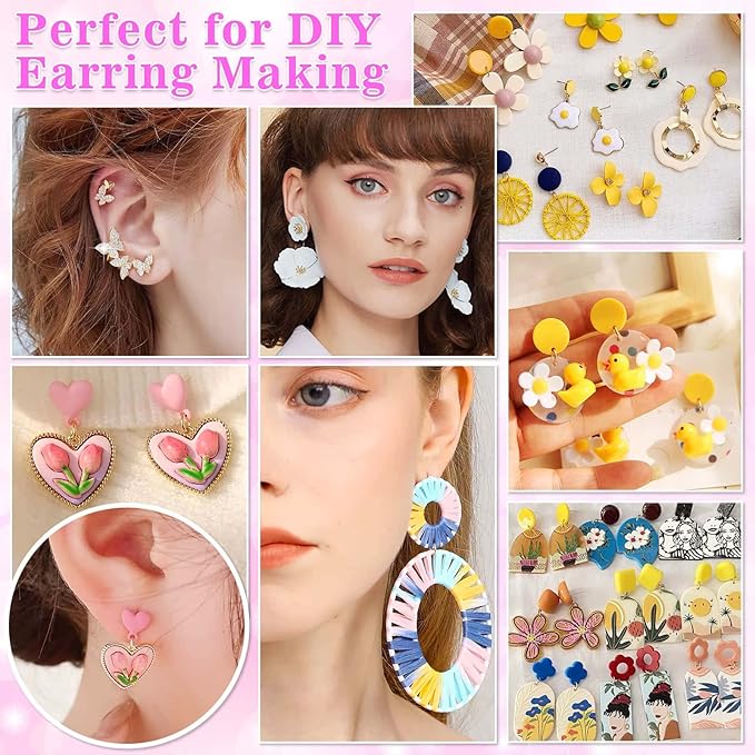 Anezus Jewelry Glue With 600pcs Stainless Steel Earring Posts and Backs - Hypoallergenic Blanks With Rubber Backs for Jewelry Making Supplies and Findings