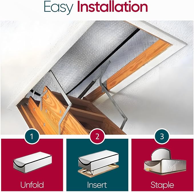 Attic Door Insulation Cover for Pull Down Ladder or Stair 25" x 54" x 11"- R-Value 15.6 Extra Thick Fire Proof Attic Tent Stairway Insulator with Easy Installation, Door Seal Hatch by Miloo