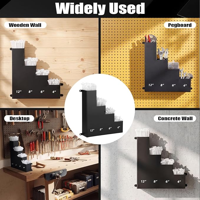 Cable Zip Tie Storage Holder Rack Metal Zip Tie Organizer Wall Mount Pockets with Screws for Workshop Shed Garage Home Ties, Ties and Tools Not Include (Black,10 x 9.5 Inch,4 Pockets)