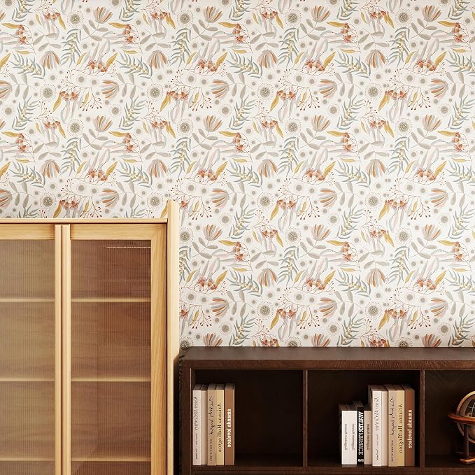 Hopepak Vintage Wallpaper Peel and Stick Floral Wallpaper Boho Floral Contact Paper Removable Self Adhesive for Living Room Bedroom Bathroom Cabinets Wall Decor Vinyl 17.3"×197"