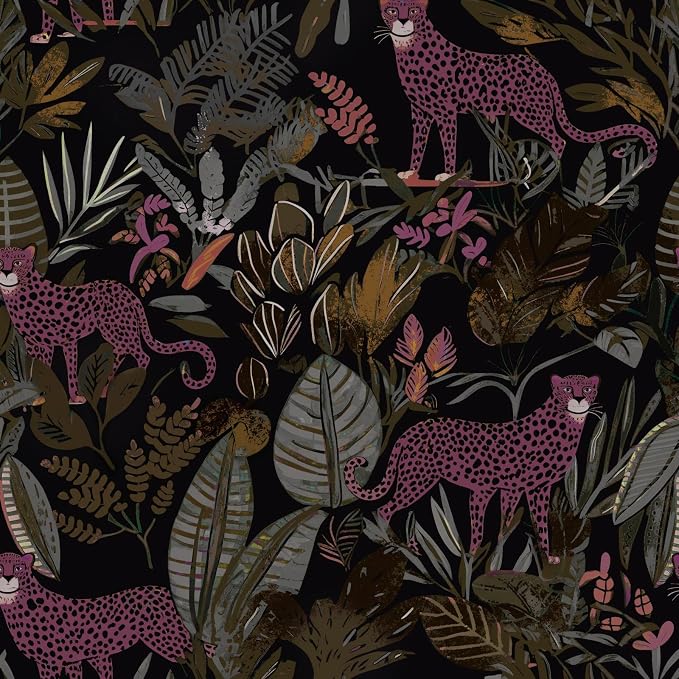 Dark Pink Vintage Leopard Peel and Stick Wallpaper 17.5" x 787" | Waterproof Vinyl Self Adhesive Removable Renter Friendly Floral Contact Paper