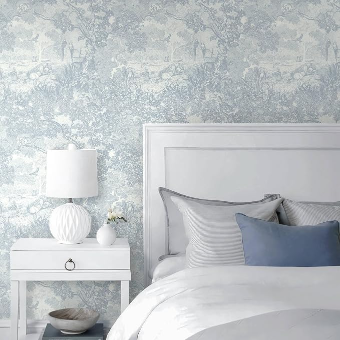 Ismoon Vintage Wallpaper Peel and Stick Blue Neutral Wallpaper 17.3in x16.4ft Forest Animals Contact Paper for Bedroom Thicken Waterproof Self-Adhesive Wall Paper Removable Renter Friendly Vinyl