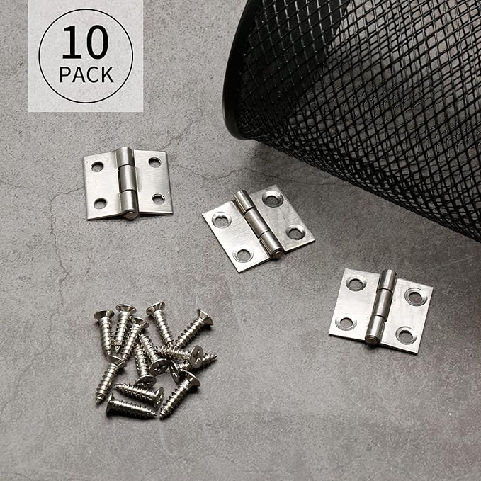 1 Inch Mini Door Hinges Nickel, 10 Pcs Stainless Steel Folding Butt Hinges with Screws