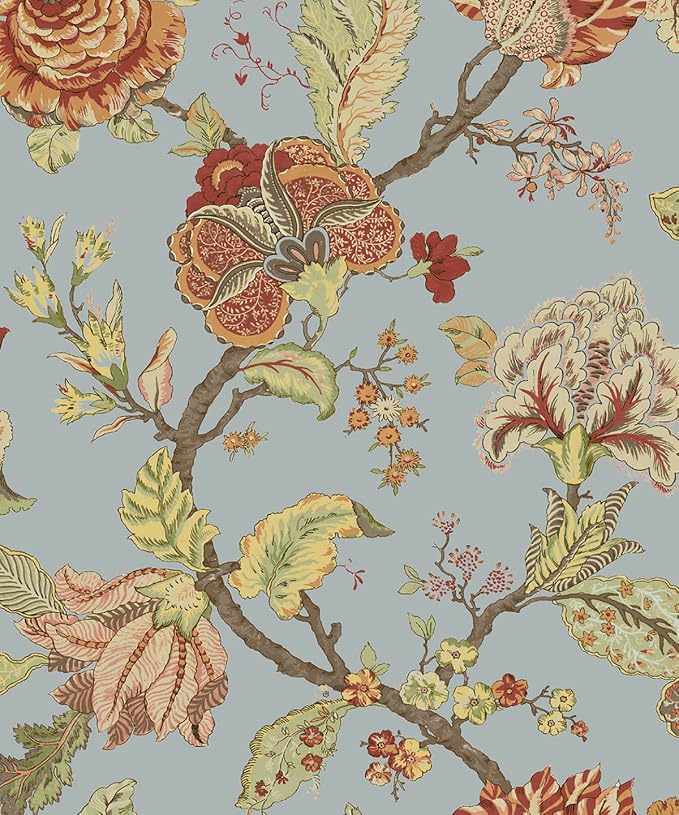 NextWall Kianna Jacobean Floral Peel and Stick Wallpaper (Blue Dusk)