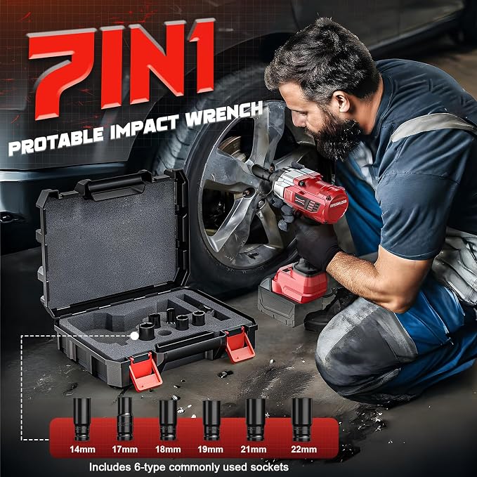 DIYtoolifz Cordless Impact Wrench 1/2 inch Compatible with Milwaukee 18V Battery, 1000 FT-LBS(1360N.m) Electric Impact Gun, High Torque Power Impact Driver with 6Pcs Sockets & Storage Case (Tool Only)