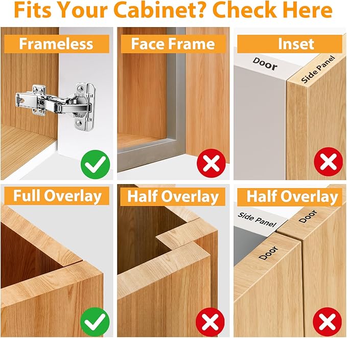 TamBee 175 Degree Hinges Frameless Cabinet Doors Hinges 48mm Concealed Hydraulic Adjustable Soft Closing Nickel-Plated Steel Buffer Dampers for Kitchen Corner,1 Pair/2Pcs (Full Overlay)