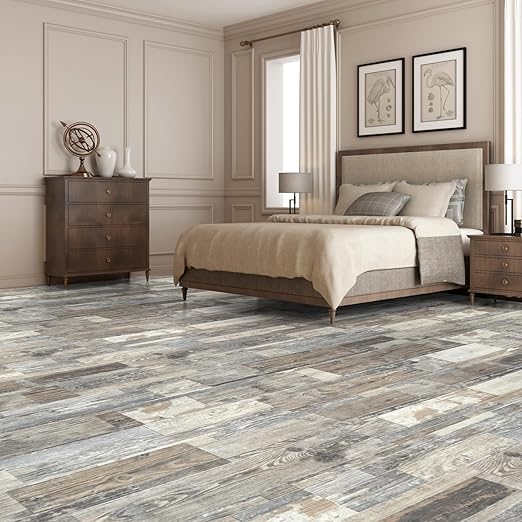 Art3d Peel and Stick Floor Tile Vinyl Wood Plank 36-Pack 54 Sq.Ft, Aged Wood, Rigid Surface Hard Core Easy DIY Self-Adhesive Flooring