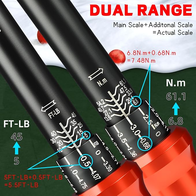 16PCS 3/8" Drive Torque Wrench with Magnetic Spark Plug Socket Set | ±3% Precision Dual Direction Torque Wrenches with 72-Tooth Dual Range Scales with Ft.Lbs and N.m(5-45ft.lb/6.8-61Nm)