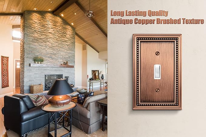 Henne Bery Sunken Pearls Heavy Duty Decorative Wall Plate Switch Plate Outlet Cover (Single Toggle, 3 Pack, Antique Copper)