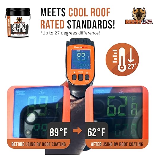 BEEST RV Roof Coating White, 1 Gallon Covers up to 50 sq ft (2 Coats), Solar Reflective & Waterproof Sealant| Elastomeric Leak Repair Coating, Liquid Rubber RV Roof Sealant for Trailers, Camper & More