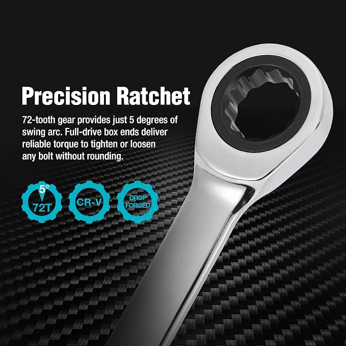 DURATECH Extra Long Ratcheting Wrench Set, Double Box End, Metric, 9-Piece | 8 mm-22 mm, CR-V, 72-Tooth, 5° swing arc, 12-Point, More Torque, for Narrow Spaces, with EVA Foam Organizer